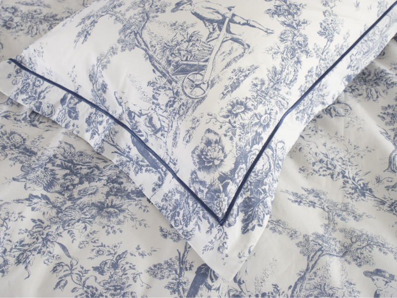 Toile De Jouy Vintage Blue Oxford Pillowcase Pairs